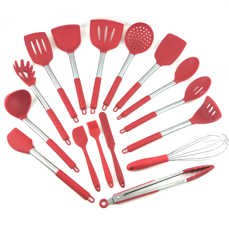 Red 8pcs silicone baking utensils Baking Tools Set include pastry brush, oven mitts,tongs and scraper set