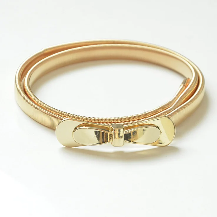 Fashion women new metal waist chain bow buckle elastic chain belt