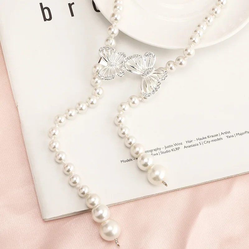 Fashion Elegant Dress Decorate Butterfly white Pearl Waist Women Elegant Chain Belt For Ladies Dress Waist Chain Belts