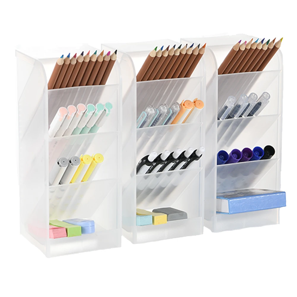 
Amazon Hot Selling Translucent Plastic Office Desk Organizer with pen holder 3 Pcs/set 