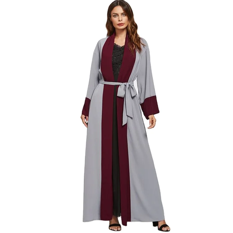 Emirates Muslim Woman Dubai Nida Turkish Abaya Islamic clothing Simple Dubai Design Open Kimono Robe With Belt