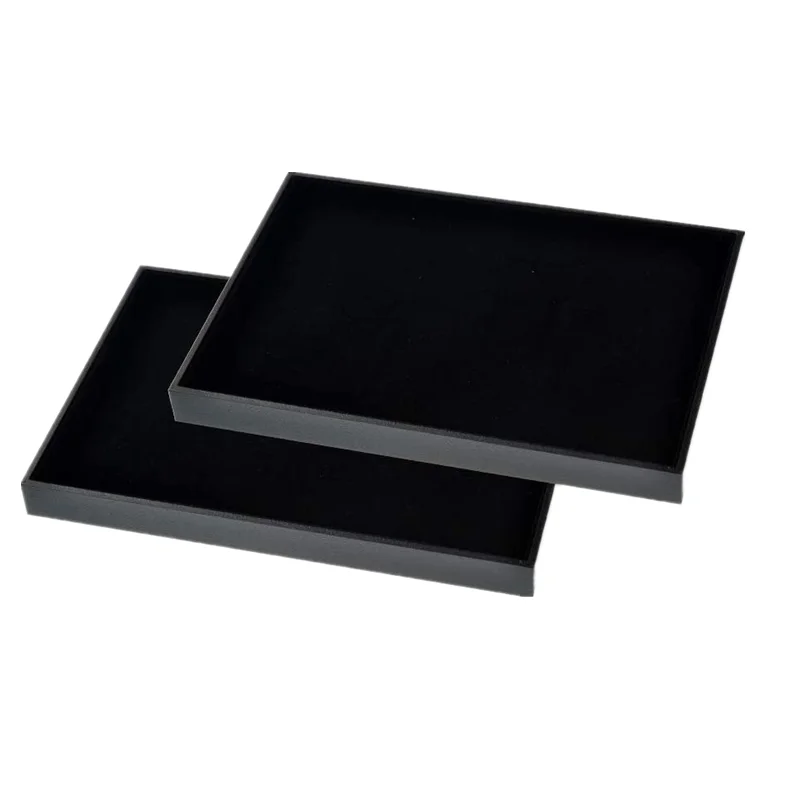 SESI Wholesale Fashion Rings Necklaces Jewellery Tray Leather Cover Black Velvet Stackable Jewelry Display Trays