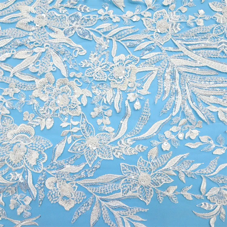 Factory supply new embroidered sequin flower white wedding dress long sleeve lace