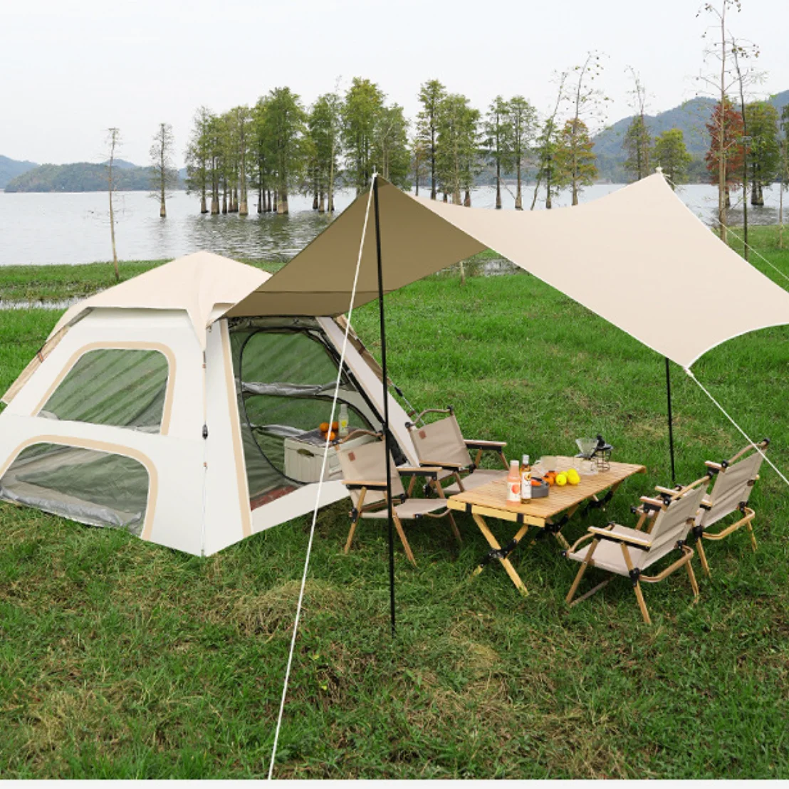 House Geodesic Dome Inflatable Glamping Outdoor Camping Automatic Canvas Cot Pop Up Winter Whiter Party Tent
