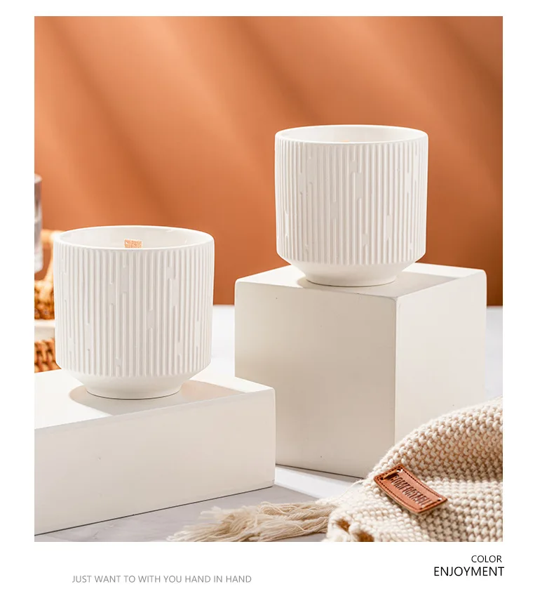 Christmas gift Nordic crafts ceramic scented candle wooden wick white candle