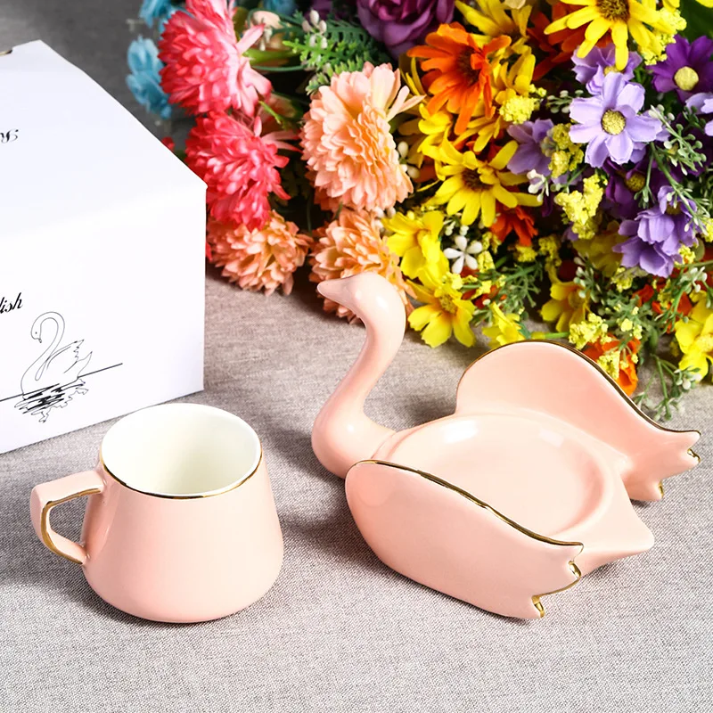 Custom Gift Box Set Wholesale Swan Shape Multicolor Holiday Gift Ceramic Coffee Cup Mug