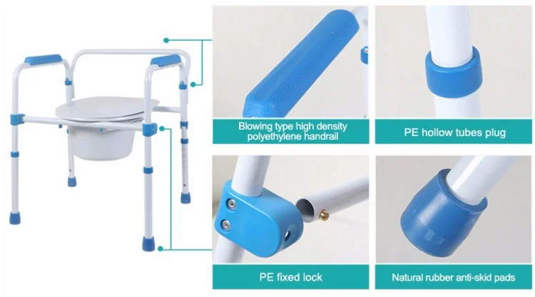 MSMT Elderly Height Adjustable customized Aluminum steel folding commode chair for Disabled Toilet Patient Toilet Chair