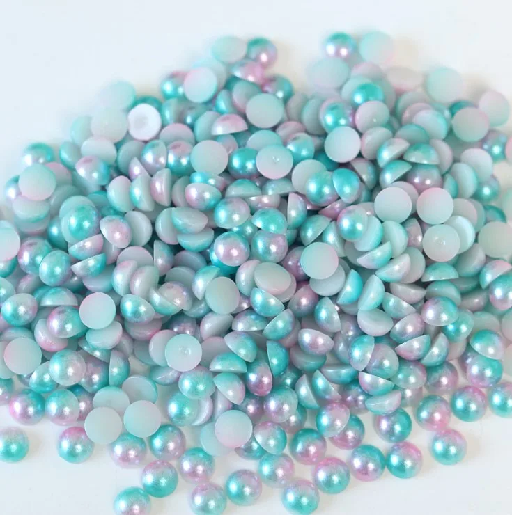 Colorful ABS Plastic Rainbow Flat Pearl Beads Imitation Half Round Pearls For Jewelry Making