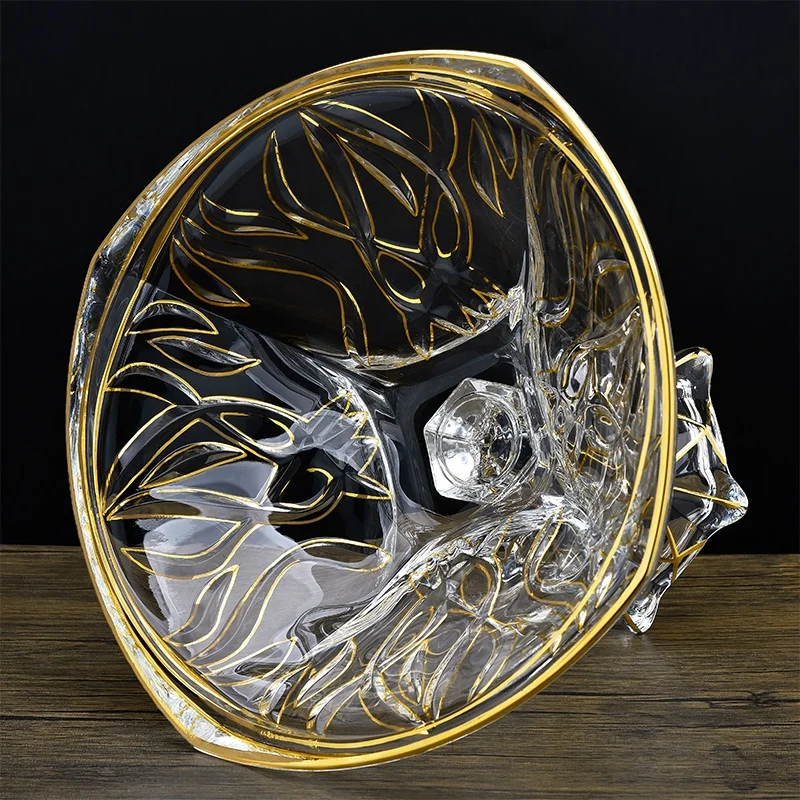 Luxury Modern Glass Fruit Bowl Gold Plated Seaweed Pattern Glass Footed Fruit Bowls for Home Decoration