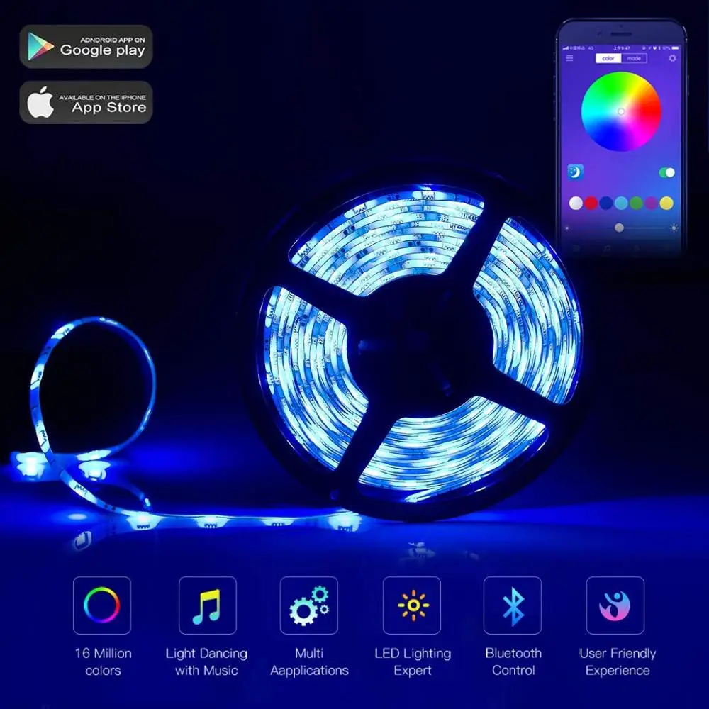  App управление синий зуб music СВЕТОДИОДНАЯ лента SMD 5050 30 светодиодов/м 5 м Декодер каналов кабельного телевидения звуком умная Светодиодная RGB 16 миллионов цветов