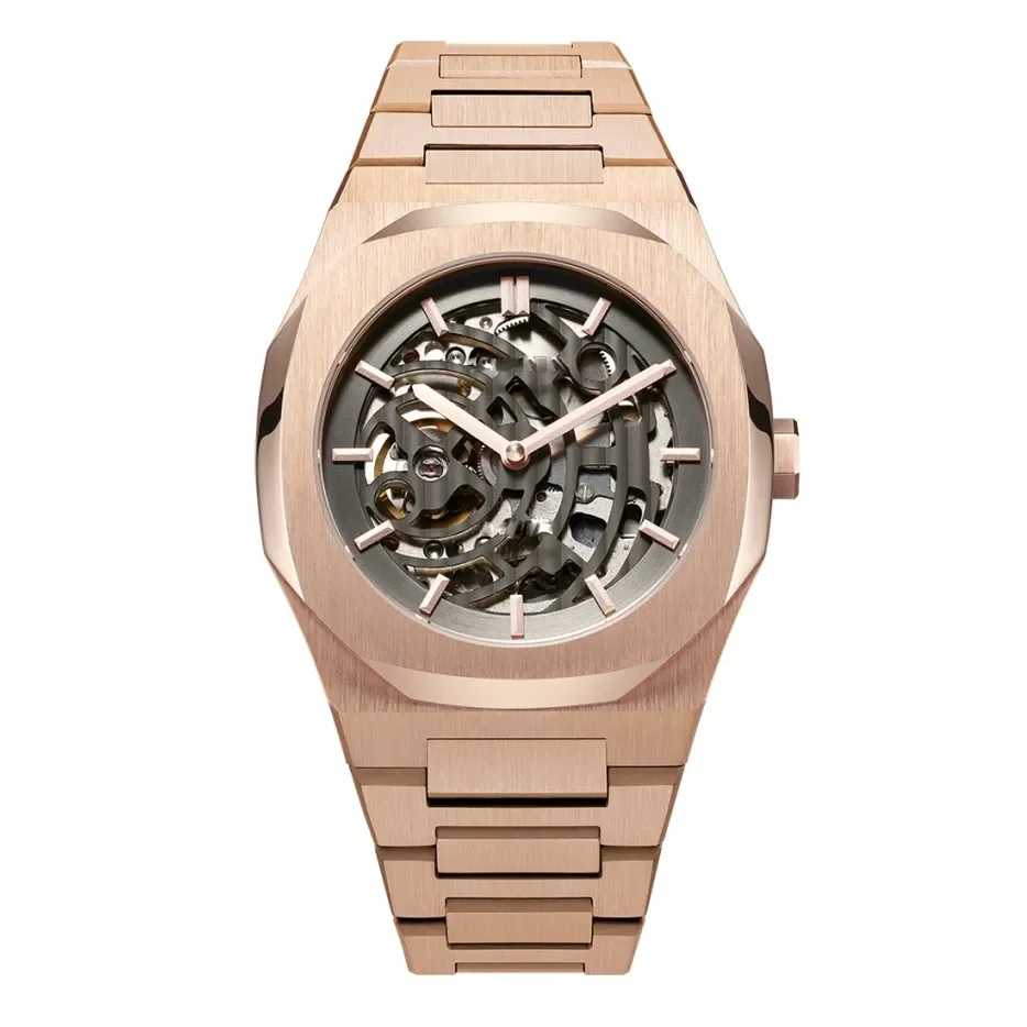 High Quality Low MOQ custom brand See through skeleton automatic wrist mechanical mens watch