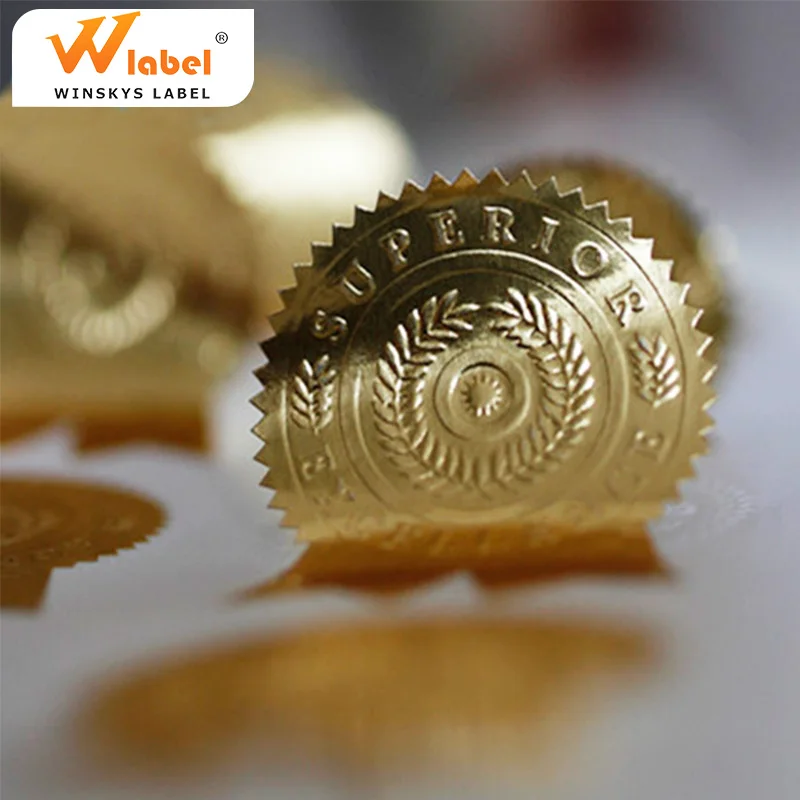 Cheap personalized custom adhesive Embossing aluminum gold foil paper label stickers printing