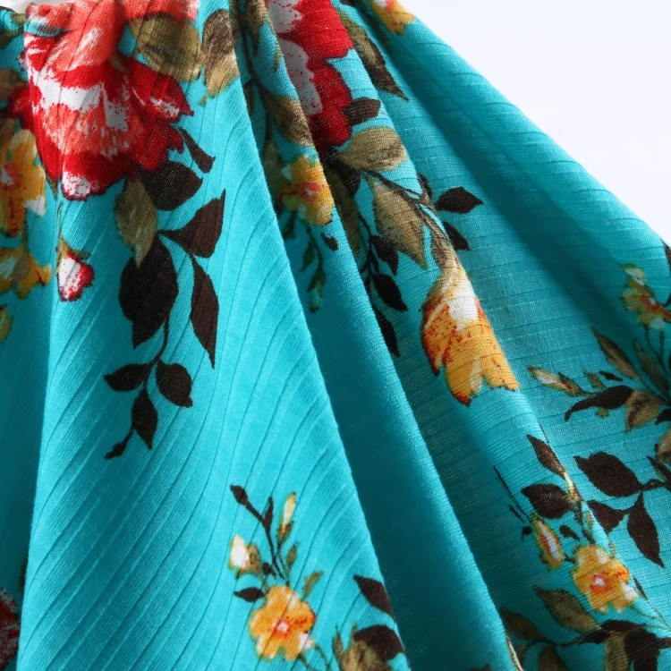 96% Polyester 4% spandex flower pattern rib knit custom printed rib stretch floral printed fabric for dress