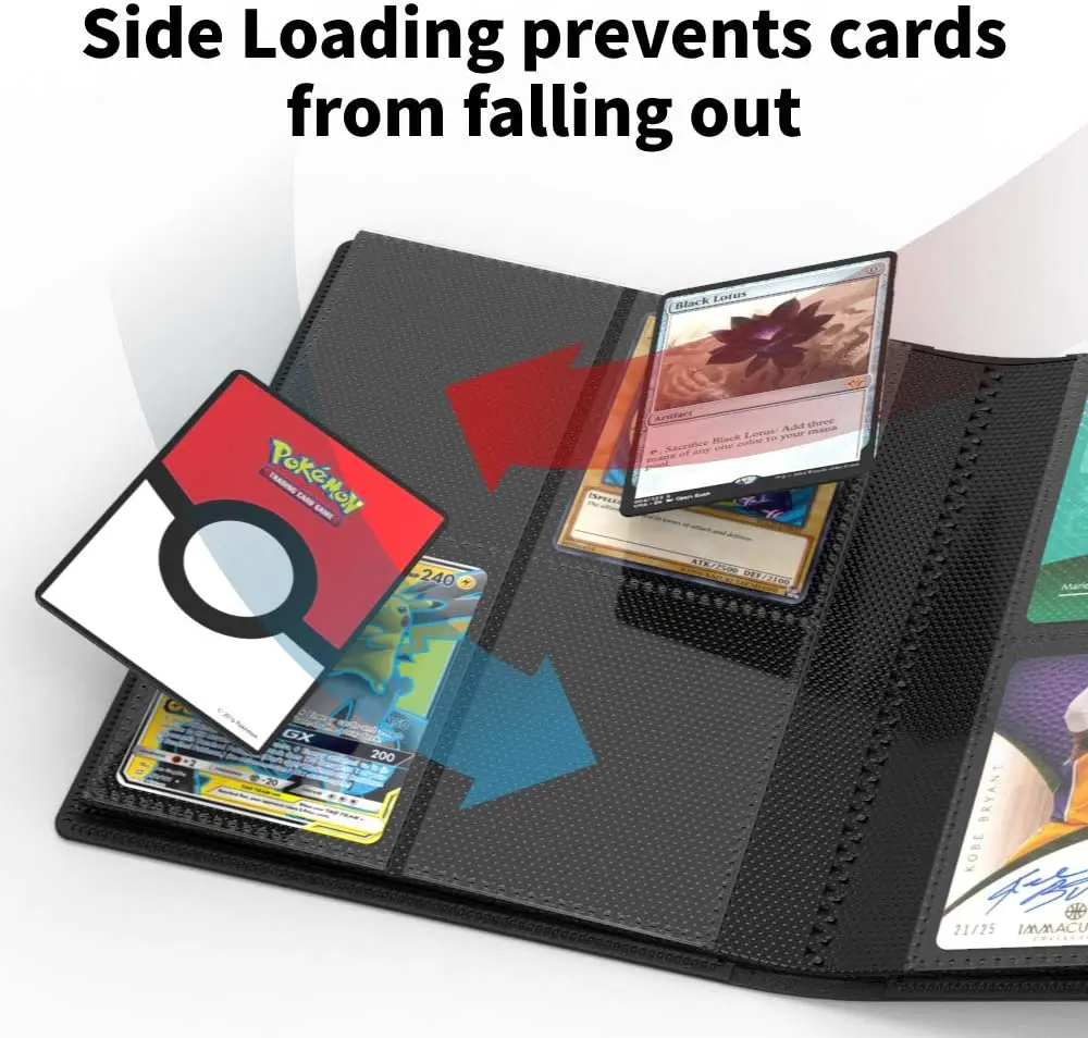 4 Pockets Black Trading Card Album Folder 160 Double-Sided Loading Pocket Binder With Elastic Band for Yugioh MTG and Other TCG