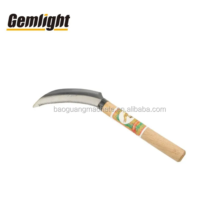 Carbon Steel Scythe Agriculture Grass Knives Wooden Handle Harvest Sickle Farming Rice Sickle