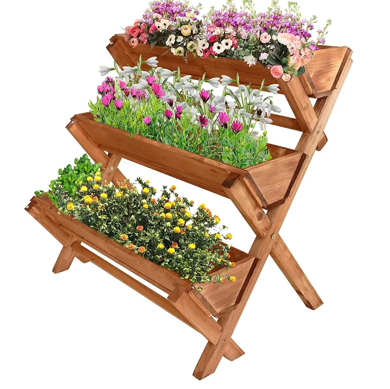 Backyard Outdoor 3 Tier Vertical Garden Tower Wood Plant Stand Raised Garden Bed With Legs