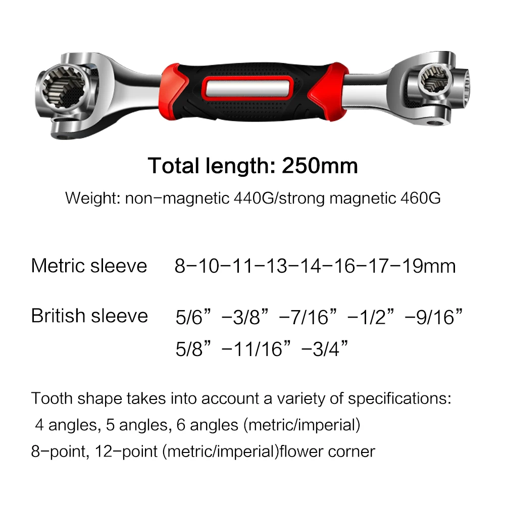 Repair Hand Tool Chrome 360 Degree Ratchet Universal Socket Wrenches