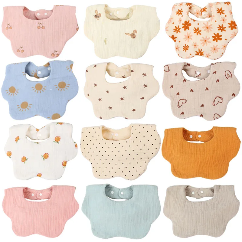 Shape Baby Bibs Waterproof Cotton 6 Layers Gauze Bib Muslin Snap Button Baby Bib Print Flower 100% Cotton Opp Bag OEM Service SN