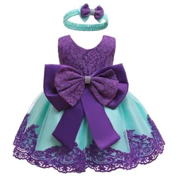 New model Baby girl wedding dress fashion big bow birthday dress party lace designed evening little girls dress