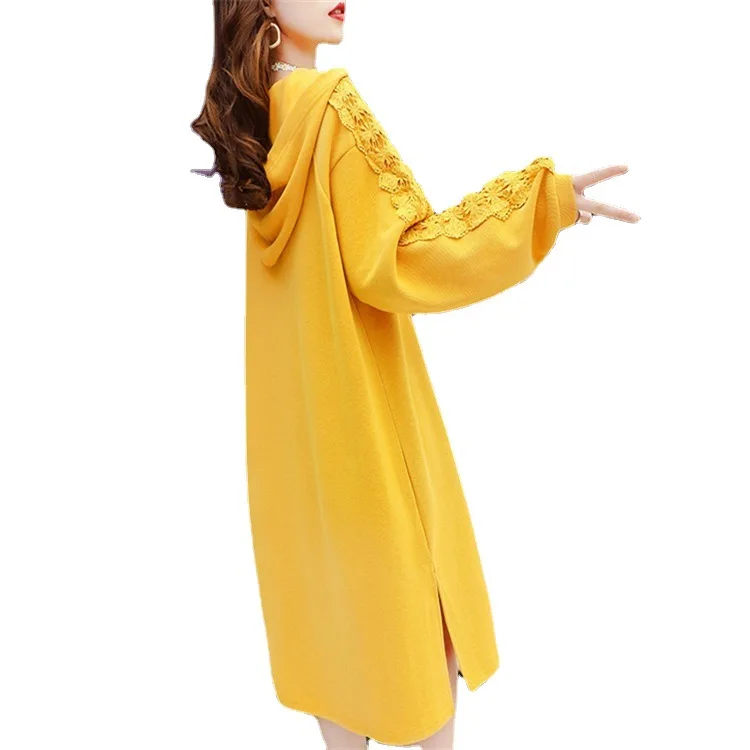 Длинный весенне-осенний топ с капюшоном в свитере-новое модное женское платье