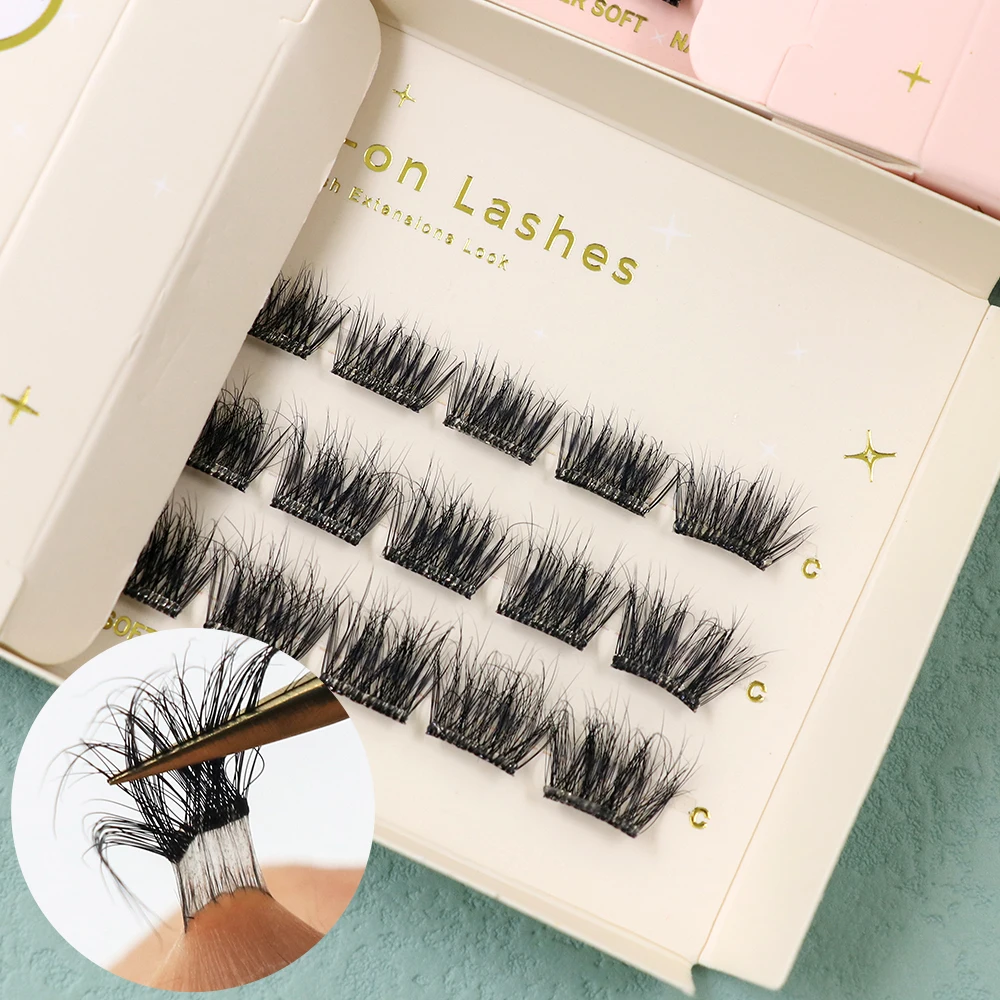 Handmade Natural Mink Cluster Eyelashes Extension Press On No Glue Bond Waterproof Segment Lashes for DIY Makeup