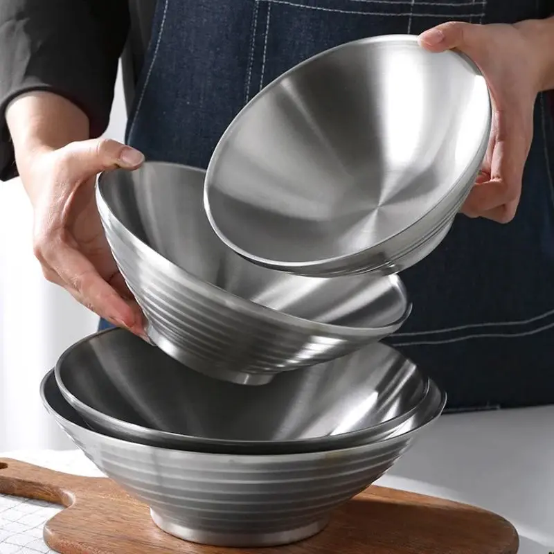SS304 миска из нержавеющей стали с двойными стенками для лапши