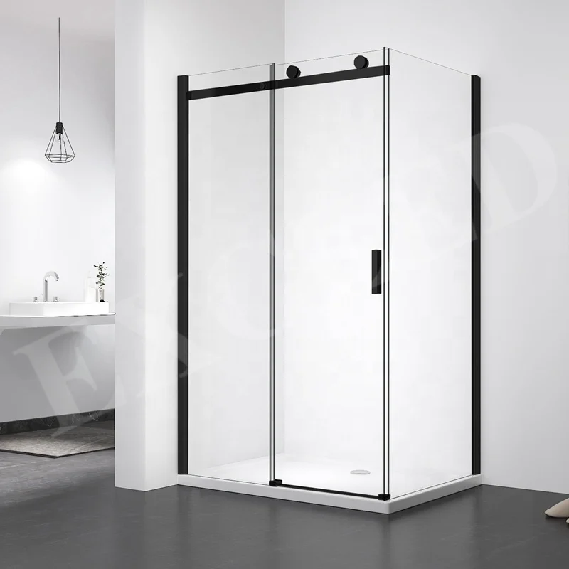 Exceed European Black Sliding Tempered Glass Bathroom Shower Enclosure Shower Door