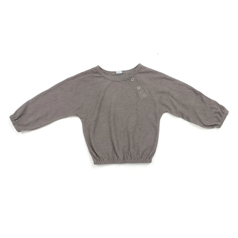Оптовая продажа бутик детской одежды Топ с длинным рукавом и круглым вырезом на пуговицах однотонная детская