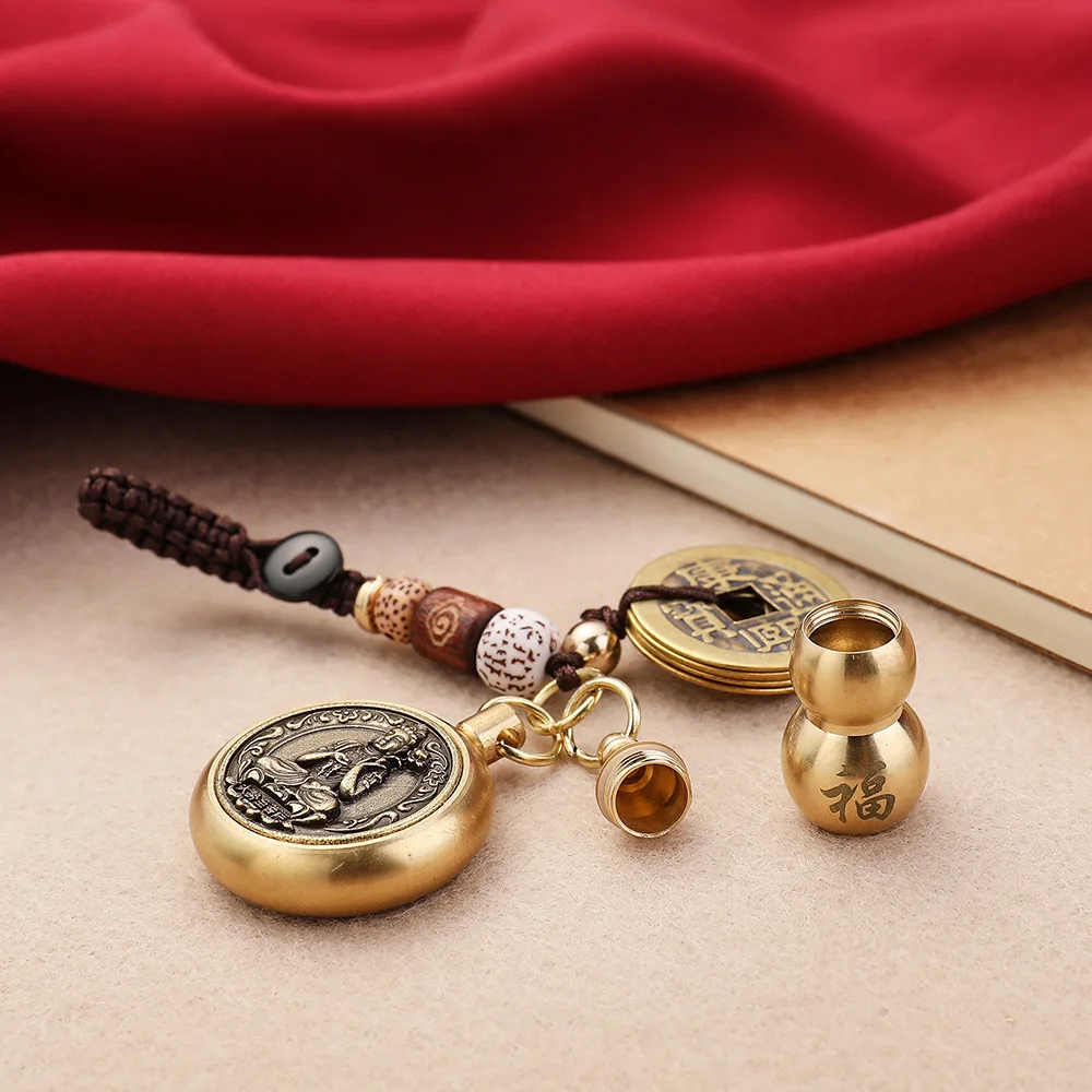 Wholesale Brass Eight Guardian Gods Car Key Pendant Rotatory Buddha Bag Accessories Can Pack Cinnabar Twelve Zodiac Keychain