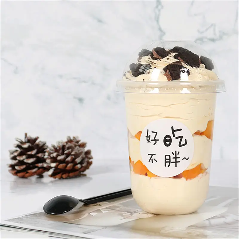 Disposable U shape plastic jelly pudding dessert cake cup chubby cake cup with dome lid