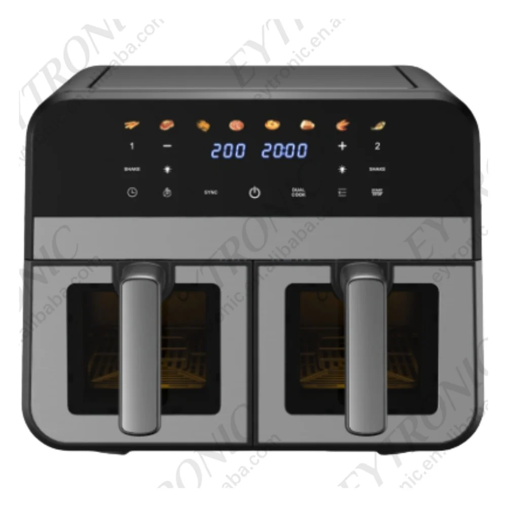 2 in 1 multifunction 4.5L+4.5L double basket air fryer ovens 9L dual smart air fryer with touch screen with 2 Independent window