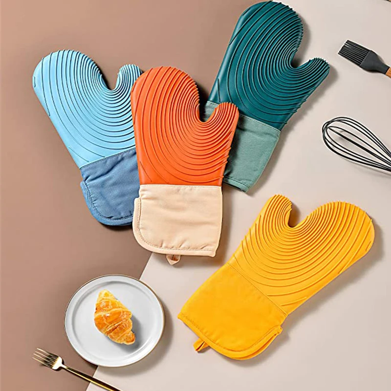 2021 Heat-resistant Kitchen Multi-purpose Oven Gloves Silicone Oven Glove Set With Pot Holder