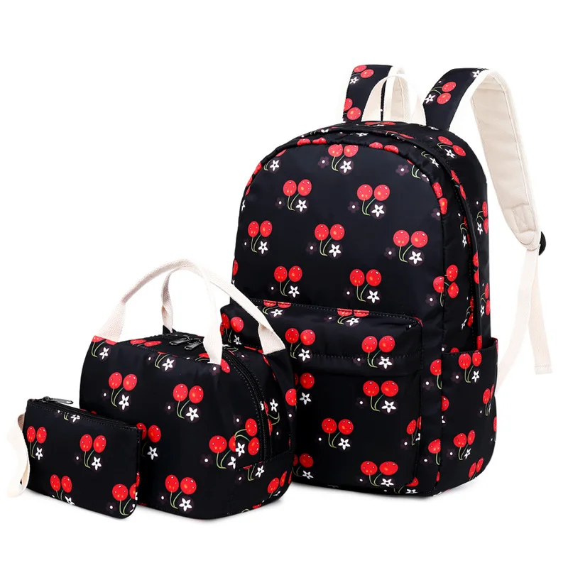 
3pcs/set Nylon Waterproof Printing backpack Women School Bag for Teenagers Girls Student Bookbag with Lunch Box 