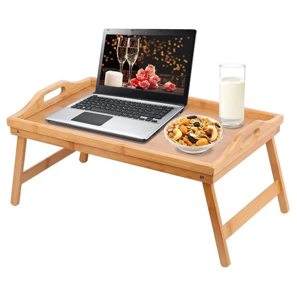 Breakfast Bed Computer Laptop Tray Bamboo Portable Snack Table and Bed table Tray with Folding Leg