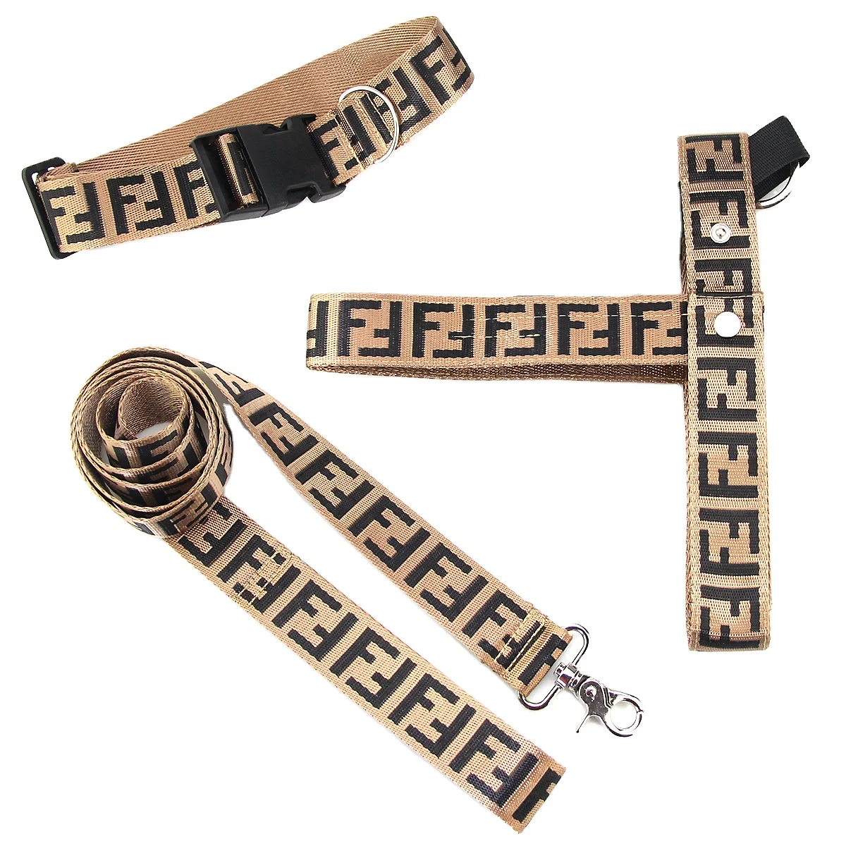 Luxury Designer Adjustable Pet Nylon Collar Dog Outdoor Walking Brand Lead Leash Harness Set