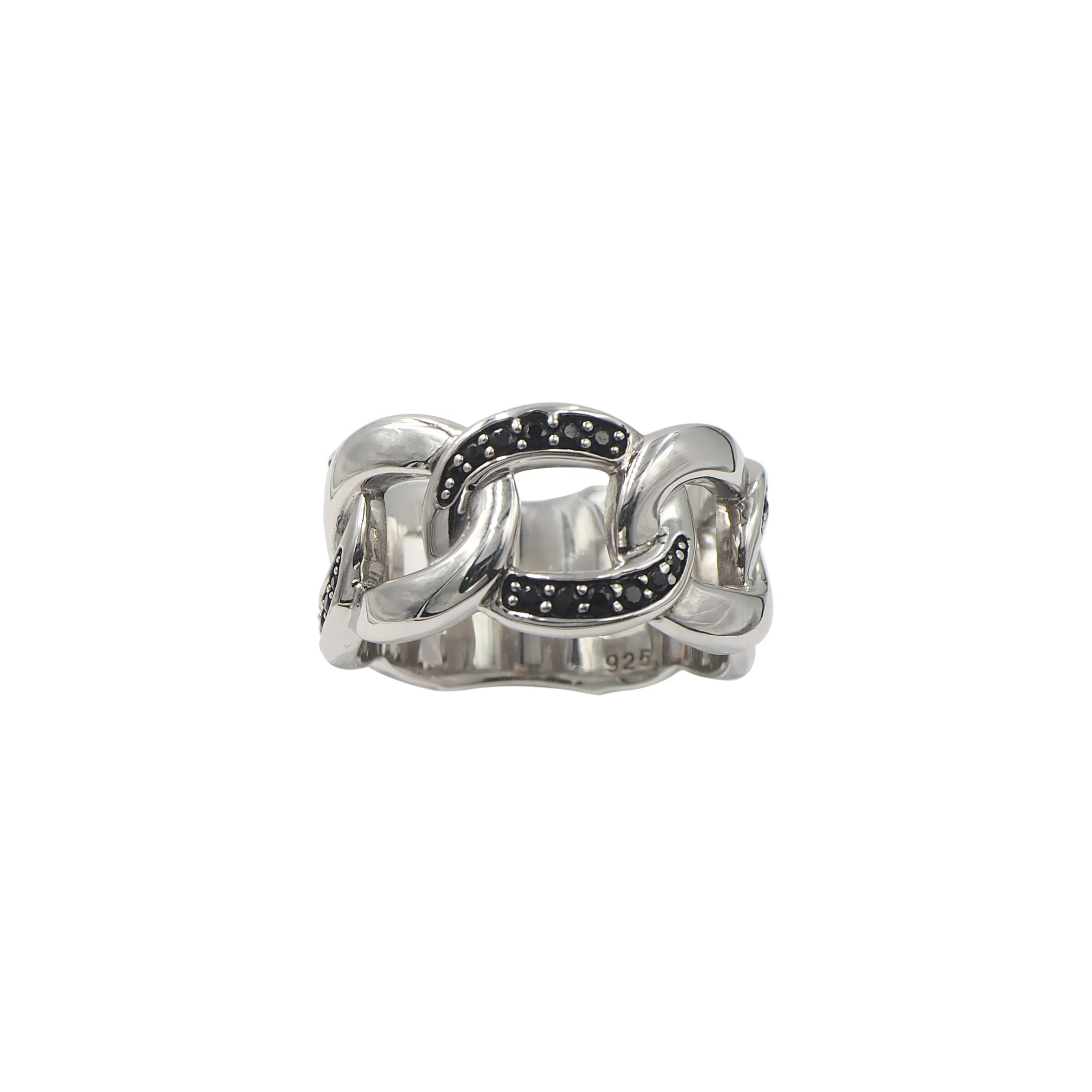 Custom Silver jewelry ring wholesales HipHop 925 Silver ring for man with black stone spinel mens jewelry