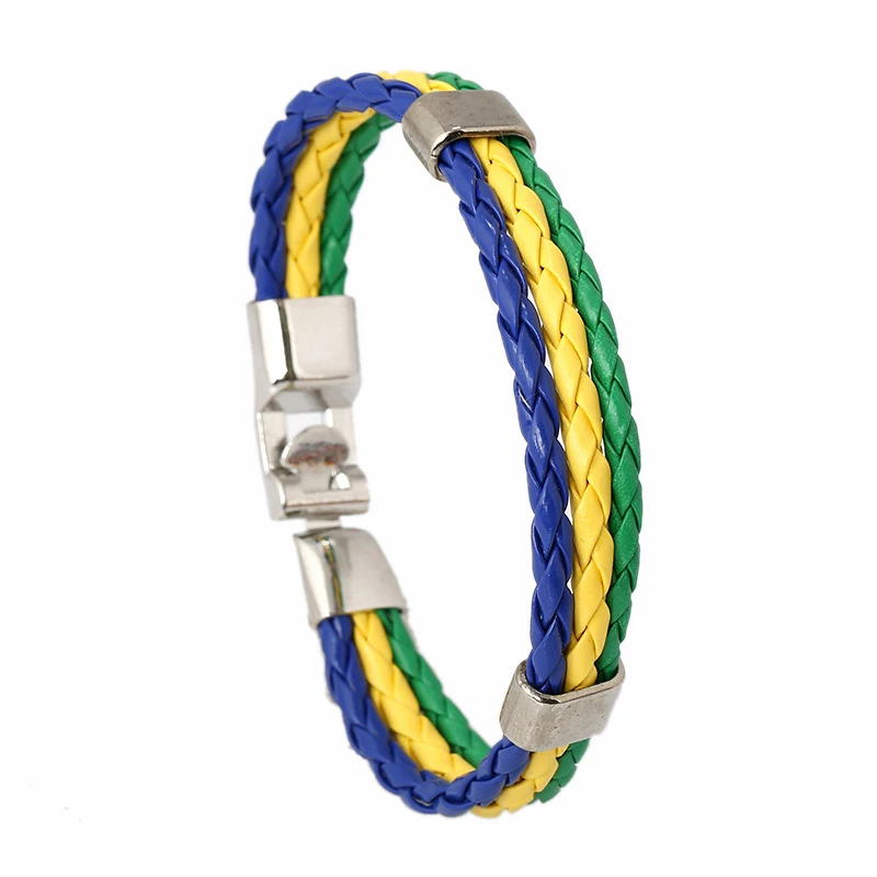 DK129 Hot Sale Flag Color PU Braided Leather Bracelet for World National Football Soccer Team Perfect Gift for Sport Lovers