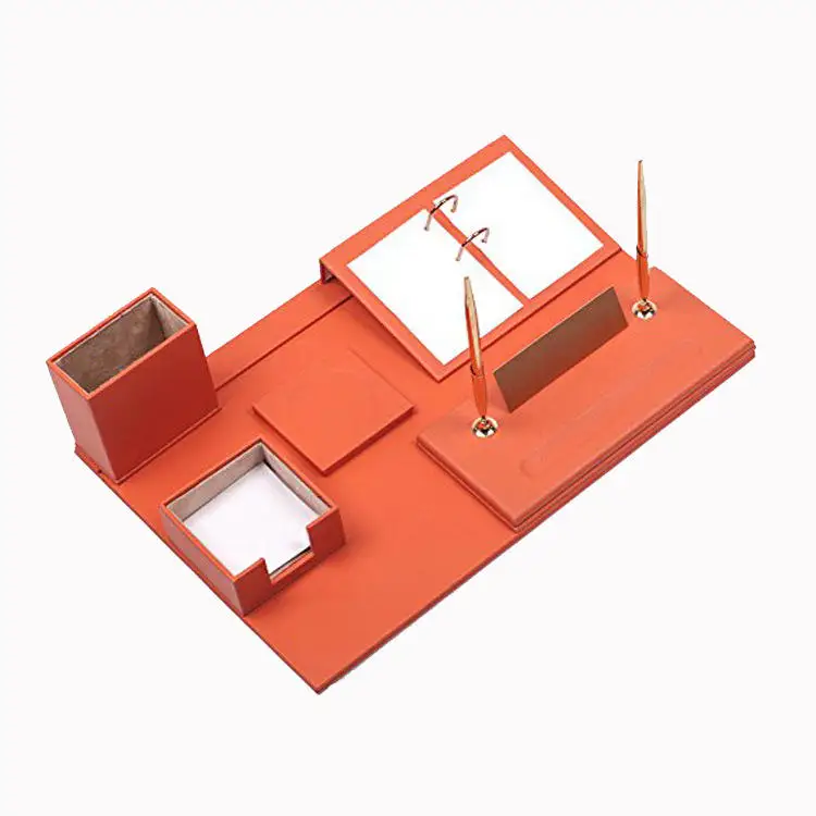 Custom logo Leather Desk Sets Office Supplies Desk Organizer Office Accessories Desktop Set Stationary Set Large Desk Pad