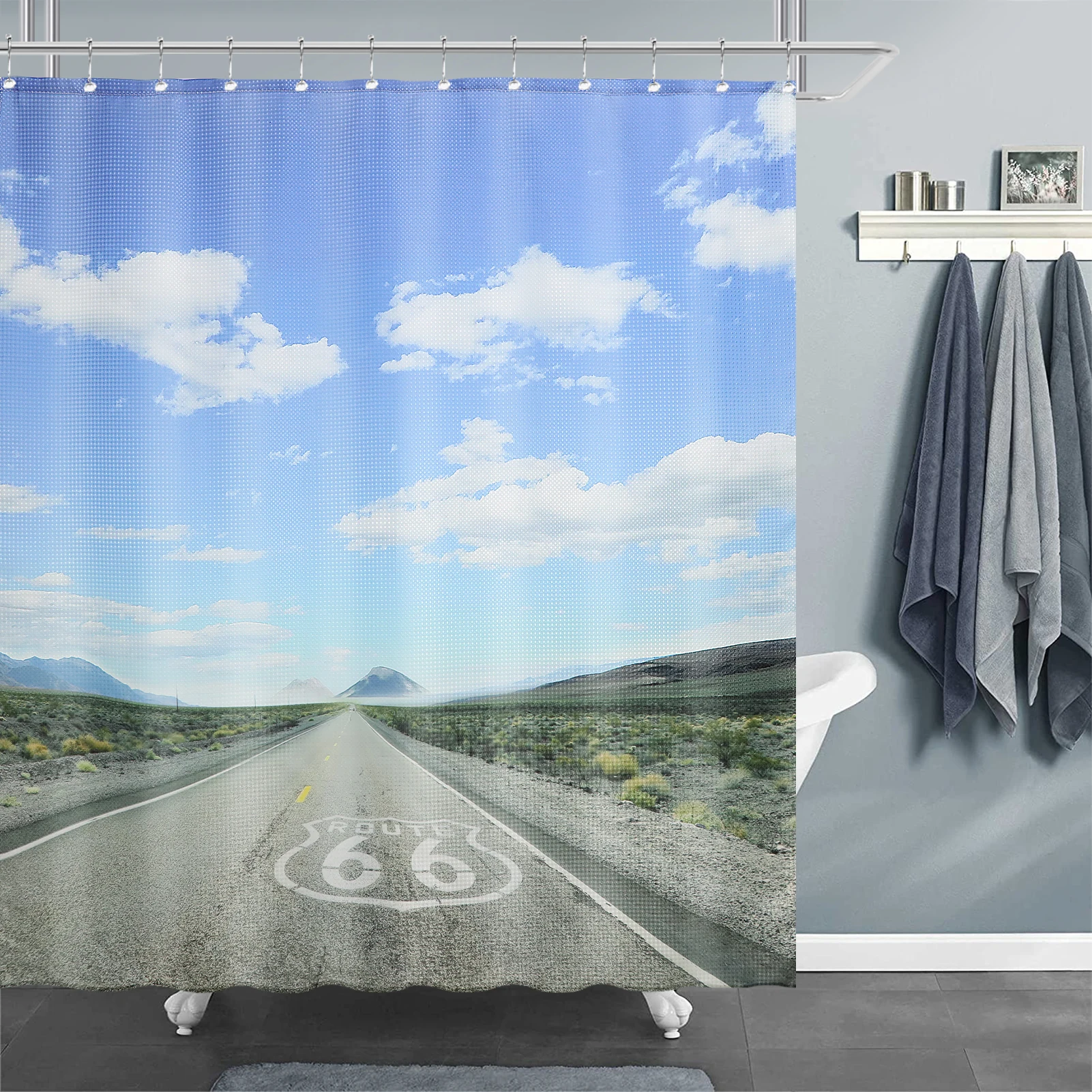 Тканевая занавеска для душа с принтом Blue Road, набор для декора ванной комнаты с крючками