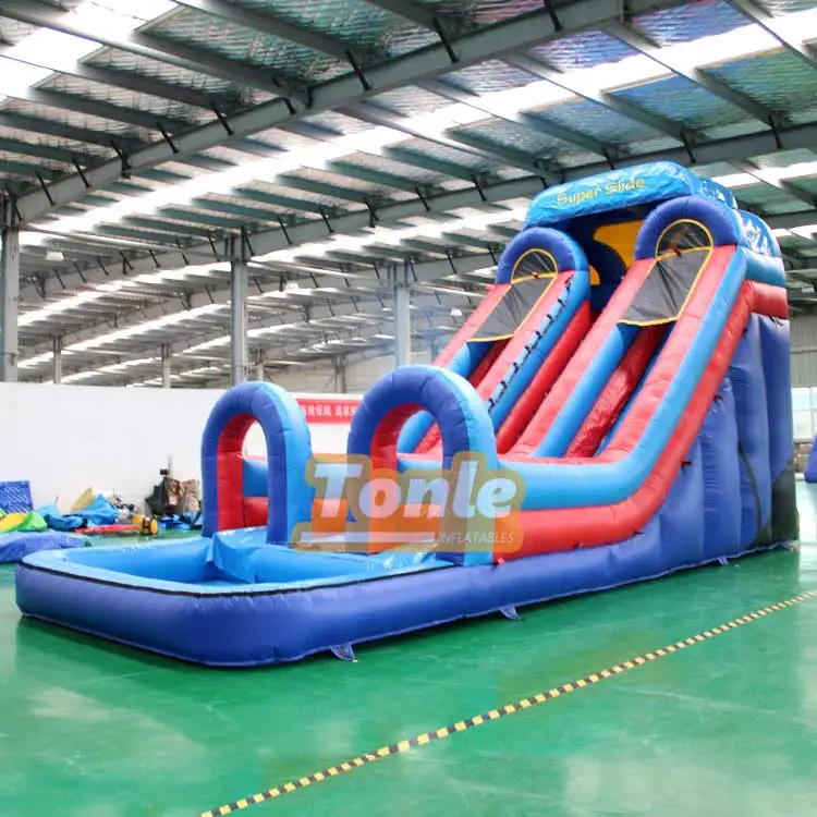 20ft double lane water slide inflatable slide with pool for sale