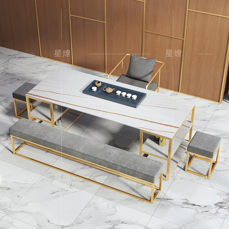 
hot sell modern simple square rock plate office coffee small balcony tea table living room furniture chinese tea table 