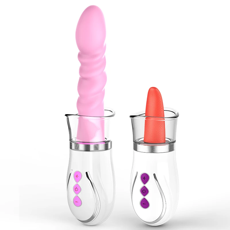 Adult women clitoral stimulation G-spot vibrator sucking tongue sex toys retractable dildo sucker