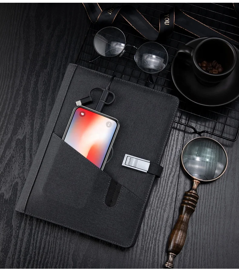 office supplies planner 2021 custom unique USB Wireless Charger Notebook leather hardcover journals notebook dairy