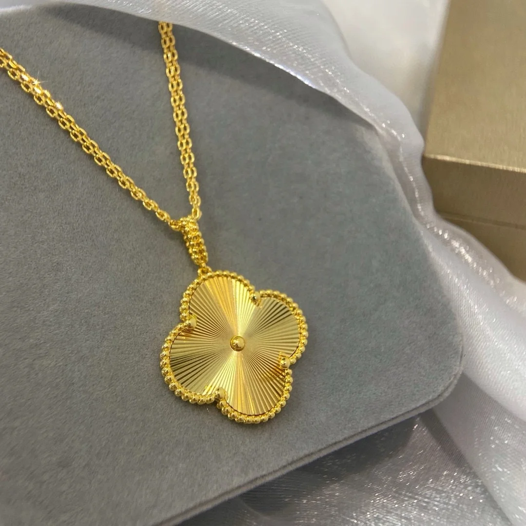 Dr.Jewelry non-tarnished Stainless Steel Double-side Natural Shell 26mm Flower Four-leaf Clover Necklace for Her Gift Jewelry