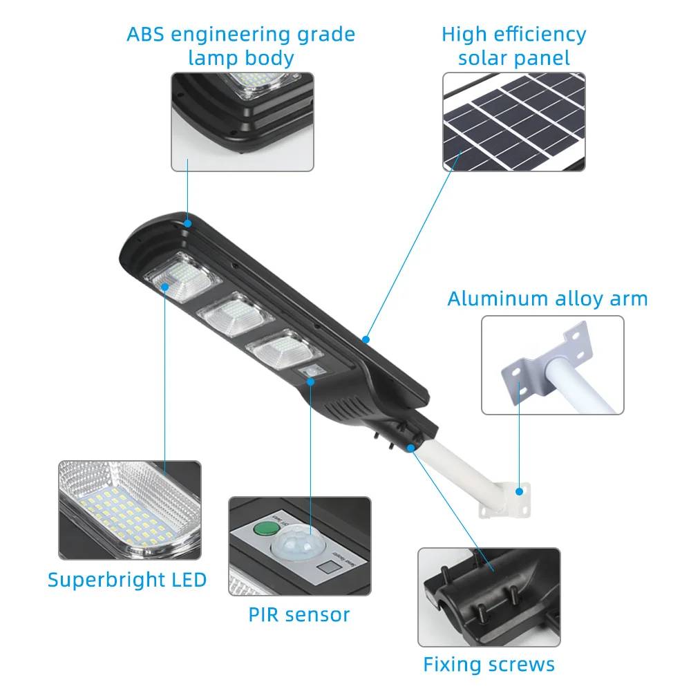 Открытый 6V Smd современный высокой мощности водонепроницаемый IP65 50W 100W 150W 200W 250W 300W все в одном светодиодный солнечный уличный