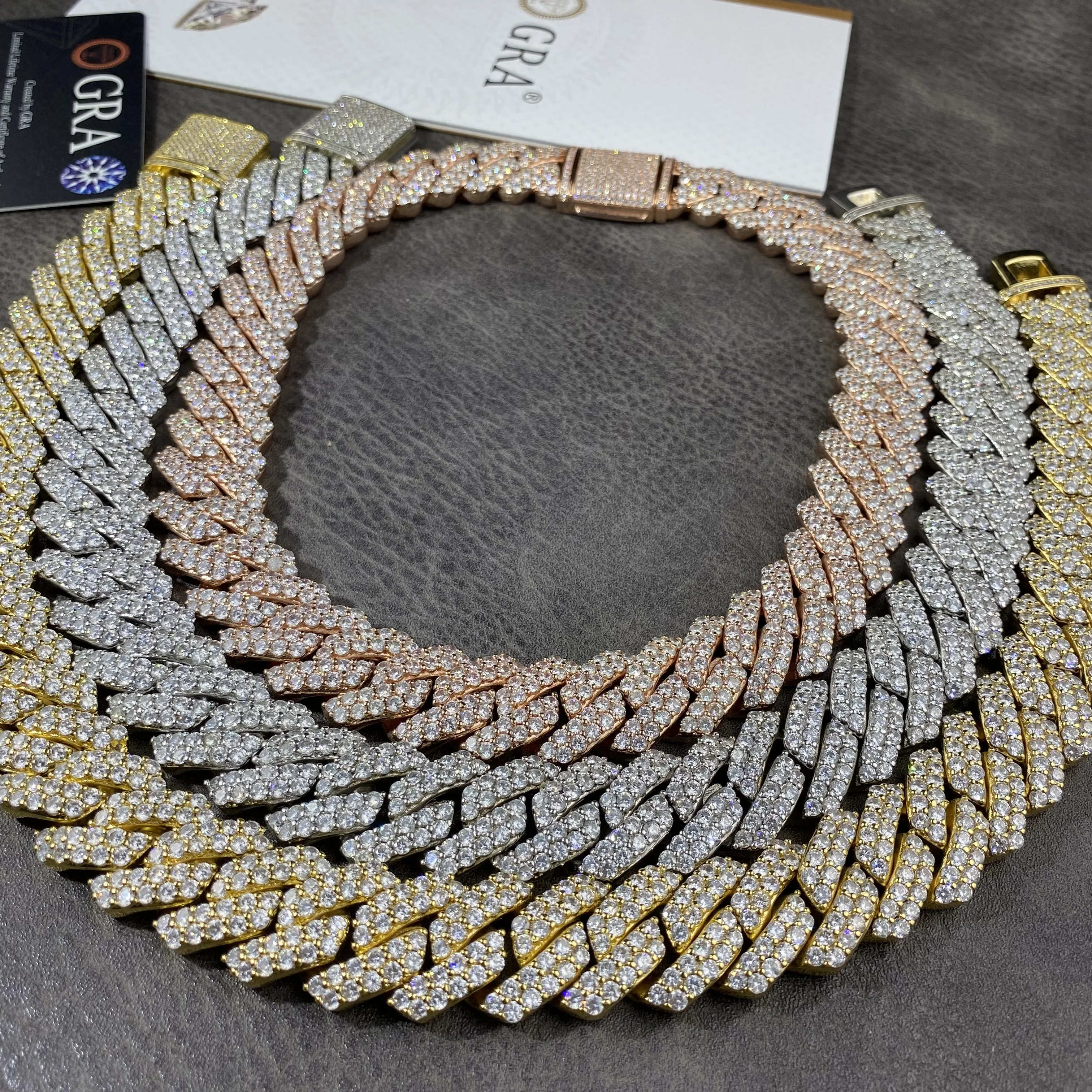 Wholesale 19mm 2rows VVS Moissanite S925 Sterling Silver Prong Cuban Link Chain Necklace For Men