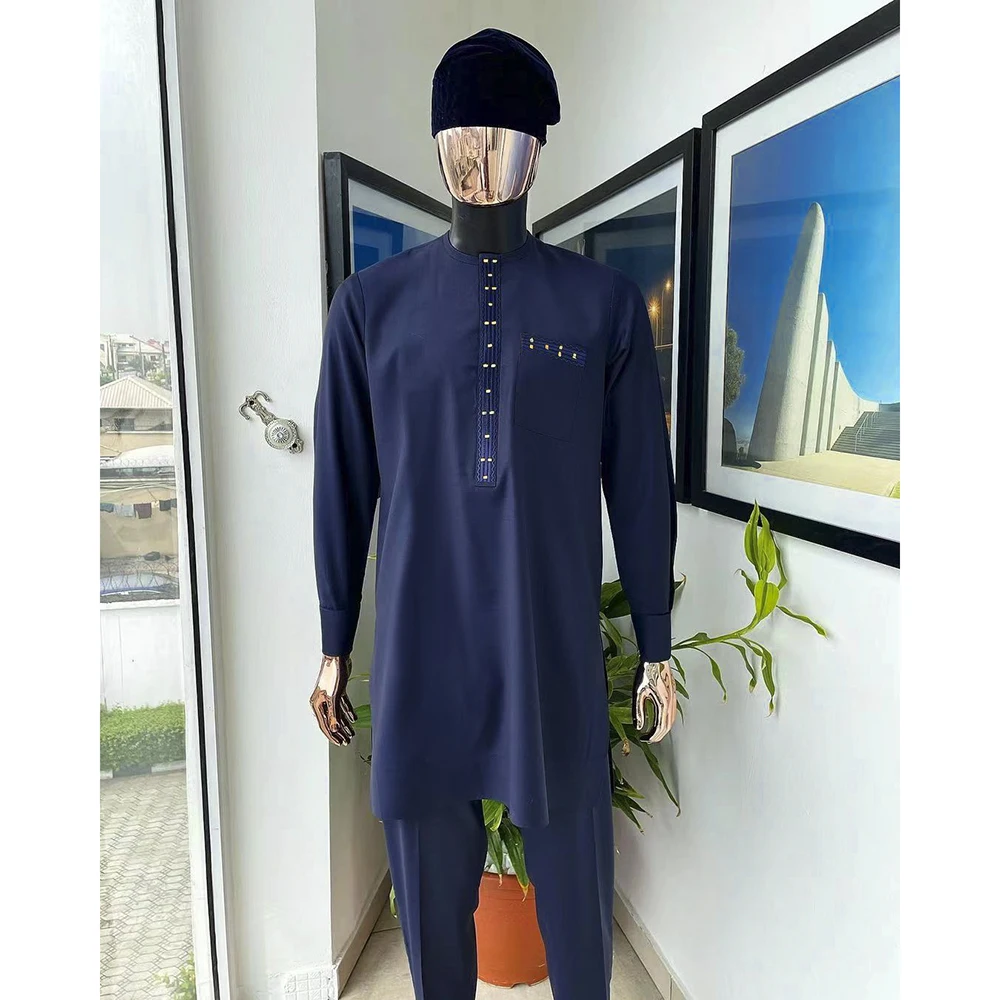 H & D Dashiki Mens Top Pant 2 Pieces Outfit Set African Men Clothes Riche African For Men Shirt With Trouser Rich Bazin Original