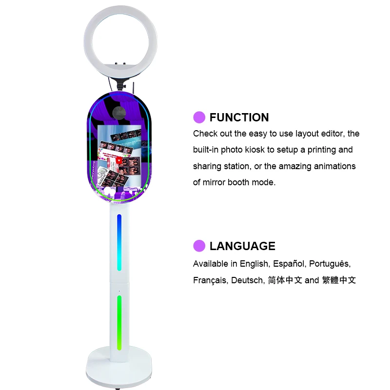 Supplier Customized 13.3 15.6 40 65 70Inch Selfie Oval Magic Mirror Con Camara Self Service Photobooth Selfie Photo Booth Mirror