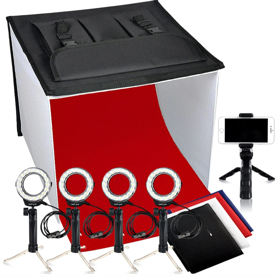 Студийный софтбокс Travor K60 60*60 см, 60 световых тентов, с 4 светодиодными кольцевыми лампами и 5 штативами