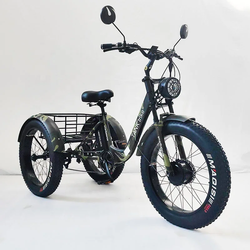Russian camouflage green 750w 48v18ah  li-ion battery fat tire trike 3 wheel electric scooter/tricycle/motorcycle/vehicle/car
